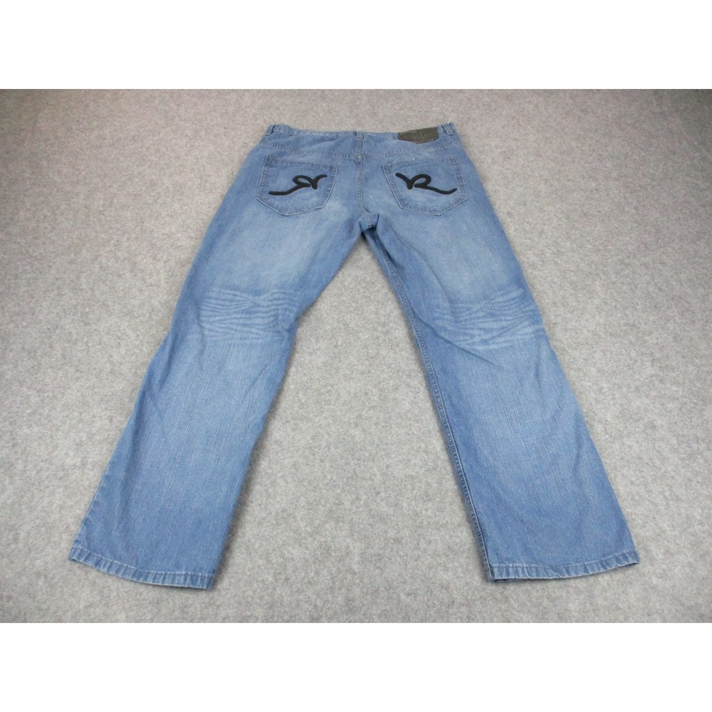 Rocawear Jeans Mens 40 Blue Black Denim Embroidered Pockets‎ Y2K Medium 40x34